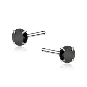 Silver (925) earrings round black zirconia diameter 4mm