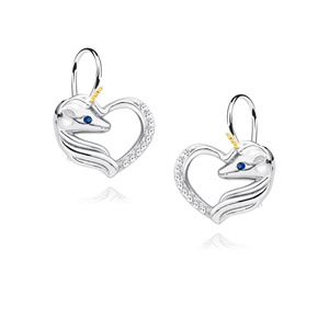 Silver (925) heart earrings - unicorn with white zirconias and sapphire eye