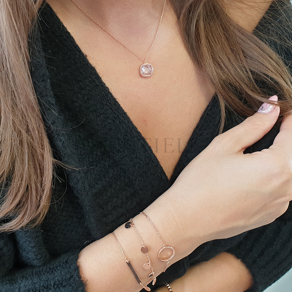 Silver bracelet with a tag and round pendant - adjusted length