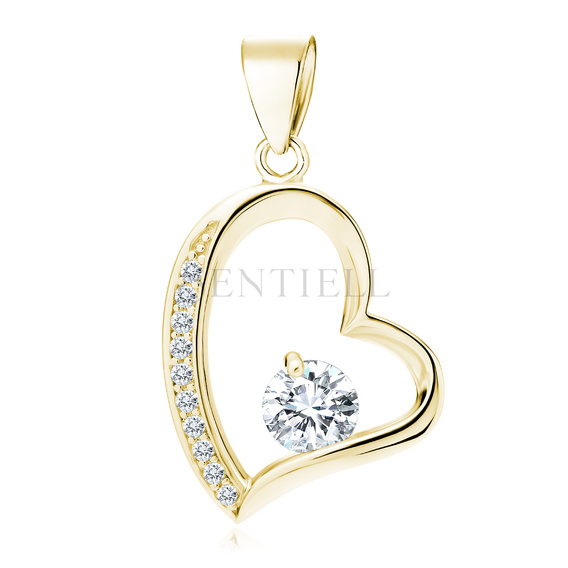 Silver (925) gold-plated pendant white zirconia - heart microsetting and zirconias