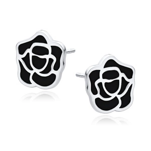 Silver (925) earrings - rose with black enamel