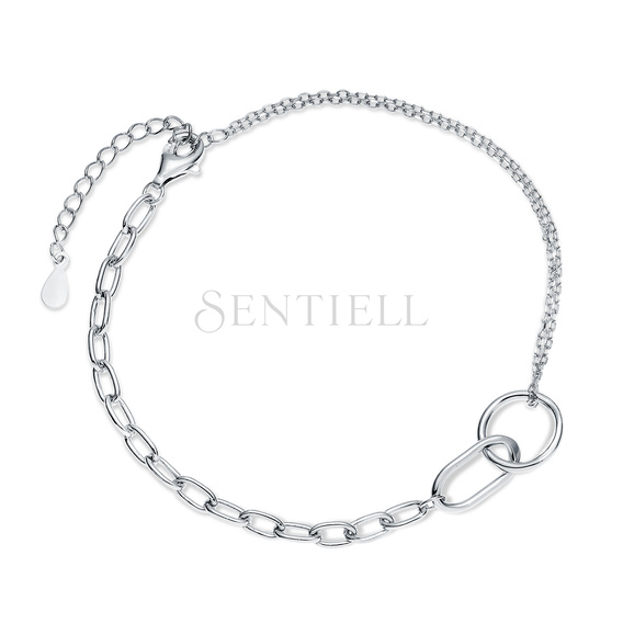 Silver (925) bracelet with two chains, circle and oval charms