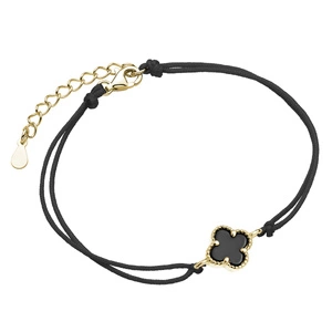 Silver (925) gold-plated bracelet with black onyx and black cord - quatrefoil