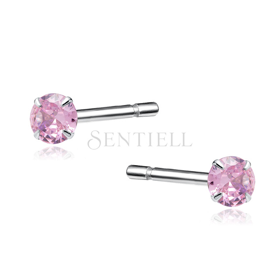 Silver (925) earrings round pink zirconia diameter 3mm