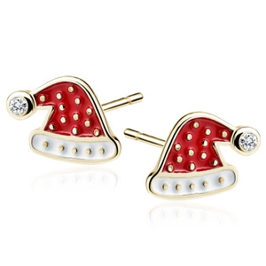 Silver (925) gold-plated earrings - Santa's hat with white zirconia