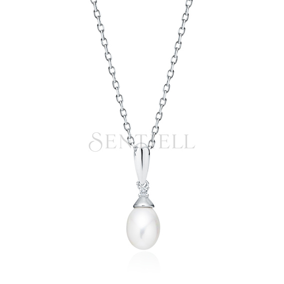 Silver (925) necklace with pearl and white zirconia