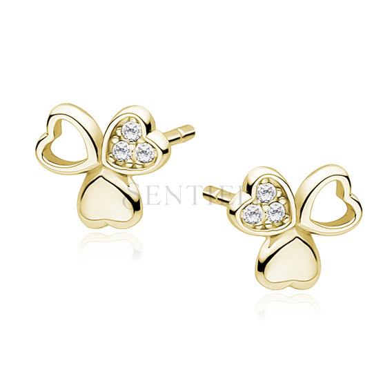 Silver (925) gold-plated earrings with white zirconias - clovers