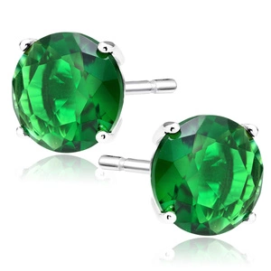 Silver (925) earrings round green zirconia diameter 10mm