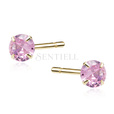 Silver (925) gold-plated earrings round pink zirconia diameter 4mm
