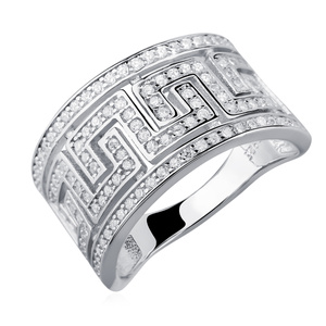 Silver (925) ring with white zirconia, greek pattern