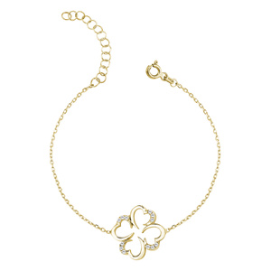 Silver (925) bracelet with zirconia - gold-plated clover