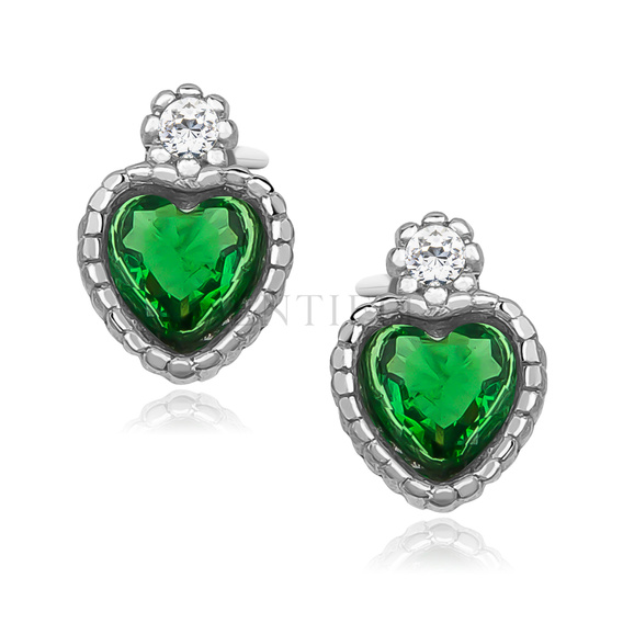 Silver (925) elegant heart earrings with emerald zirconia