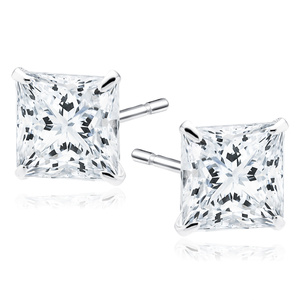 Silver (925) earrings white zirconia 6 x 6mm square