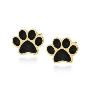 Silver (925) black enameled earrings - gold-plated paws