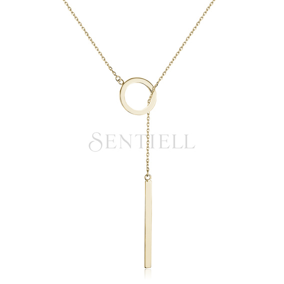 Silver (925) lariat necklace with circle and rectangle pendant - gold plated