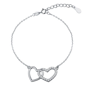 Silver (925) bracelet with compared hearts, zirconia