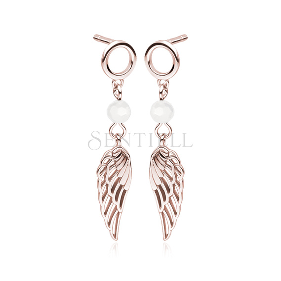 Silver (925) rose gold-plated wings earrings with white zirconia / spinel