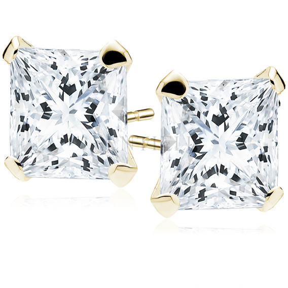 Silver (925) gold-plated earrings white zirconia 8 x 8mm square