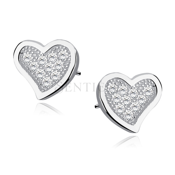 Silver (925) heart earrings with zirconia