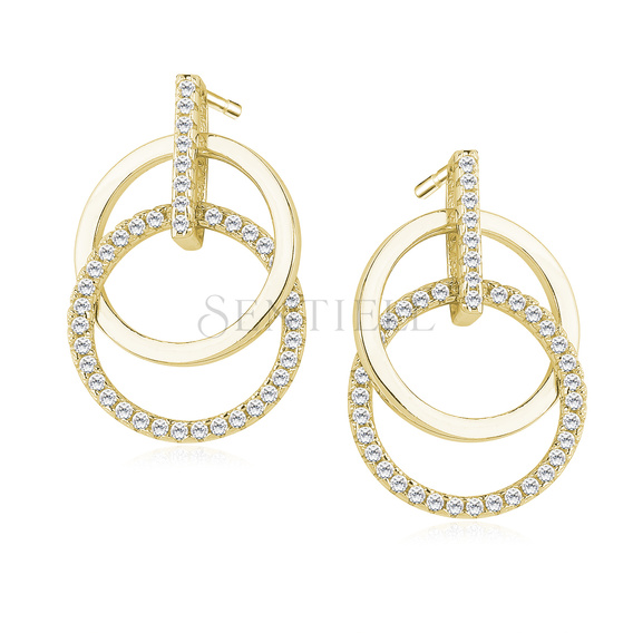 Silver (925) earrings - gold-plated cirlces with zirconia