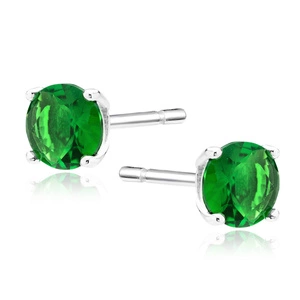 Silver (925) earrings round green zirconia diameter 6mm