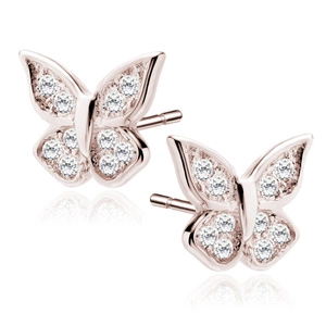 Silver (925) butterfly earrings with zirconia, rose gold-plated