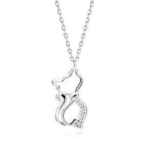 Silver (925) necklace cat with white zirconias