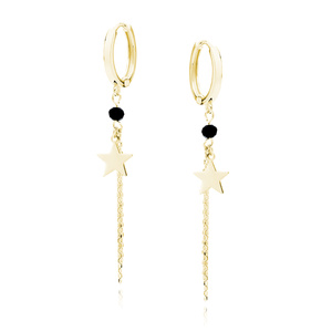 Silver (925) gold-plated earrings - circles with chains, star and black spinel