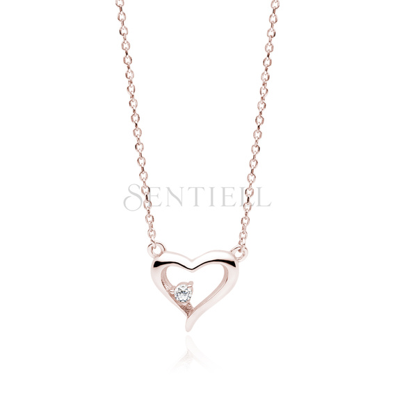 Silver (925) rose gold-plated necklace - heart with zirconia