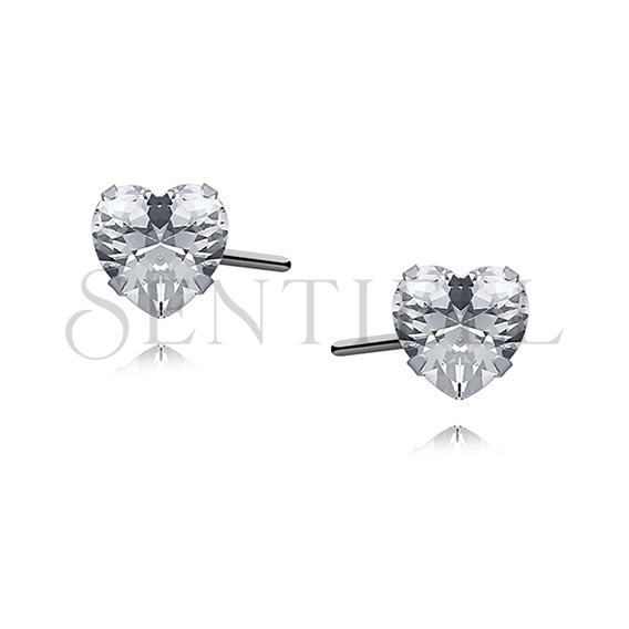 Silver (925) earrings white zirconia 5 x 5mm hearts