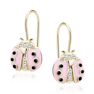 Silver (925) gold-plated earings - pink ladybug with zirconias