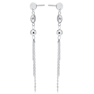 Silver (925) earrings with white zirconia, ball and chains