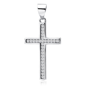 Silver (925) pendant cross with white zirconias