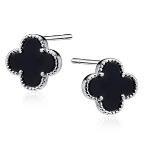 Silver (925) black onyx earrings - quatrefoil