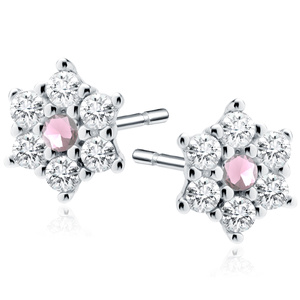 Silver (925) flower earrings with light pink zirconia