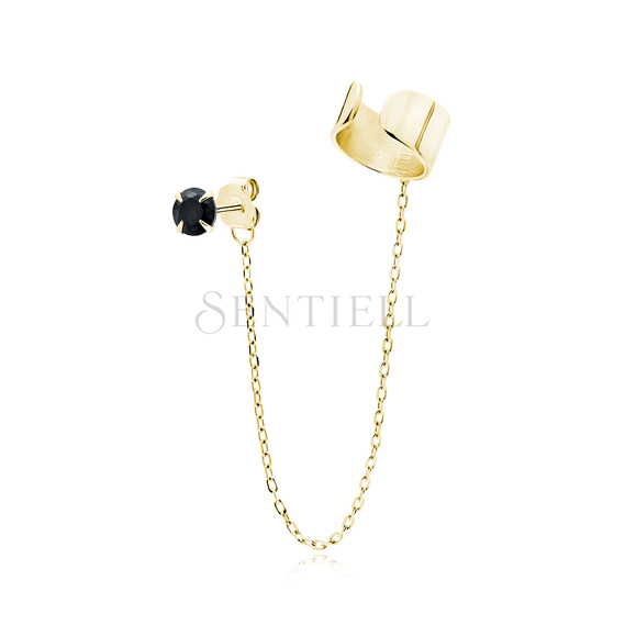 Silver (925) gold-plated earrings with black zirconia and ear-cuff on chain