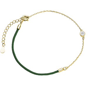 Silver (925) gold-plated bracelet with dark green cord and zirconia