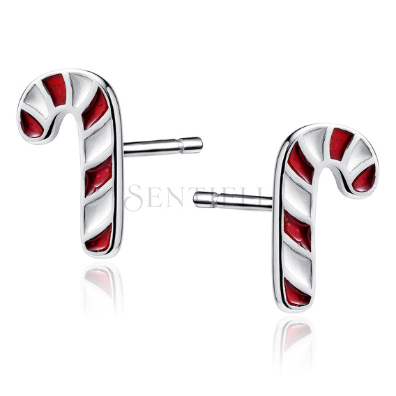 Silver (925) rhodium-plated red and white candy cane