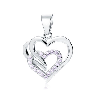 Silver (925) triple heart pendant with lavender zirconia