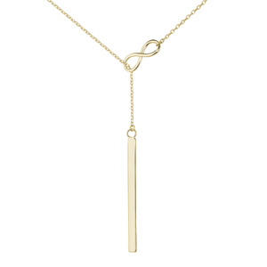 Silver (925) lariat necklace with infinity and rectangle pendant - gold plated