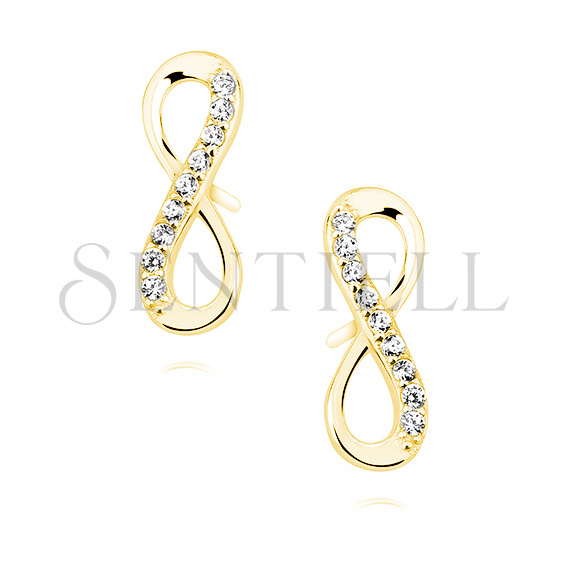 Silver (925) Earrings white zirconia - gold-plated infinity