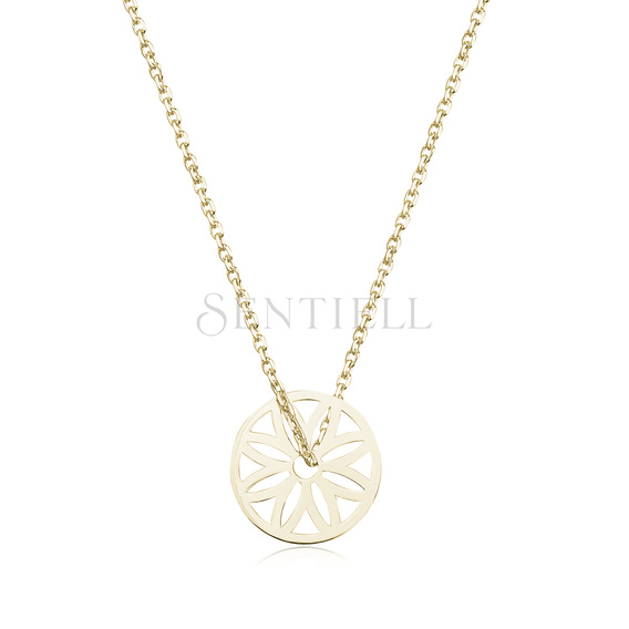 Silver (925) necklace - circle with openwork flower, gold-plated