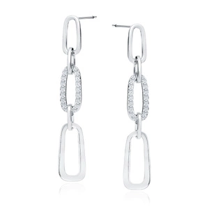 Silver (925) earrings - chain links with white zirconias