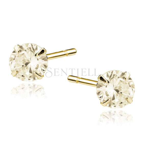 Silver (925) gold-plated earrings round zirconia diameter 6mm