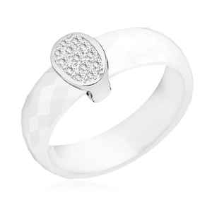 Ceramic white ring, with silver (925) oval element with zirconia