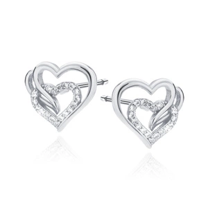 Silver (925) earrings triple hearts with white zirconias