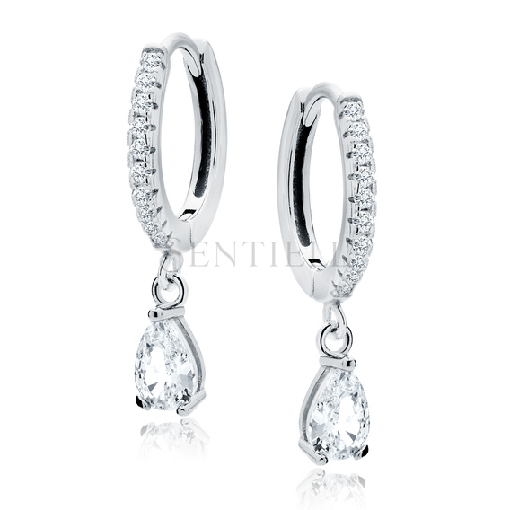 Silver (925) earrings with white teardrop zirconia