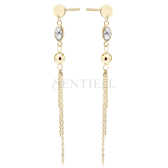 Silver (925) gold-plated earrings with white zirconia, ball and chains