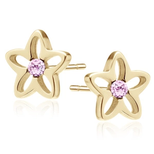 Silver (925) gold-plated earrings with pink zirconia - flowers