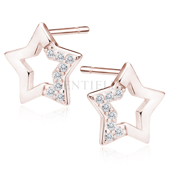 Silver (925) rose gold-plated star earrings with zirconias